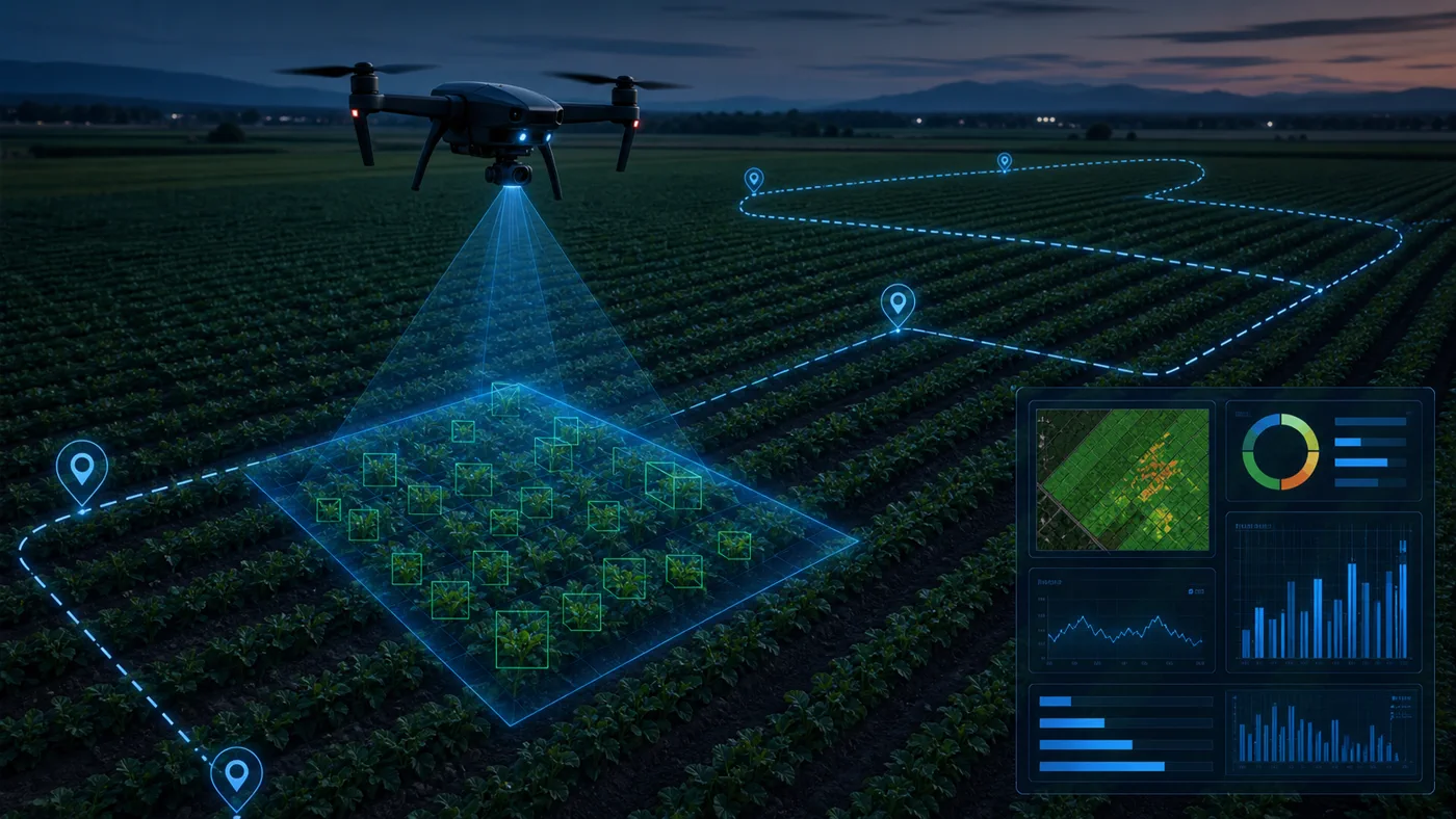 Autonomous drone monitoring crops in an agricultural field